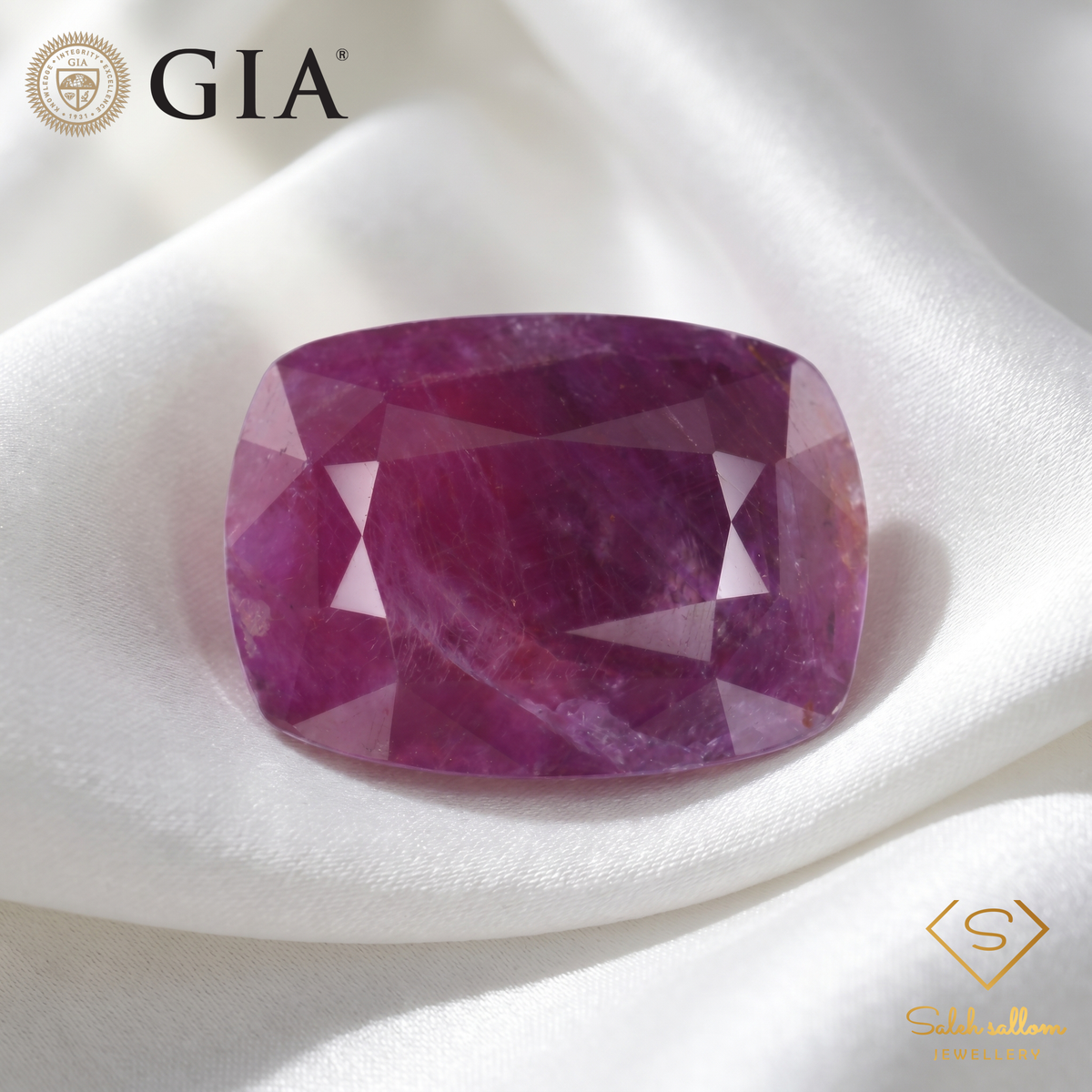 47.27 Ct Natural Unheated Ruby | GIA Certified Purple-Red Ruby | Collector Cushion Cut Gemstone