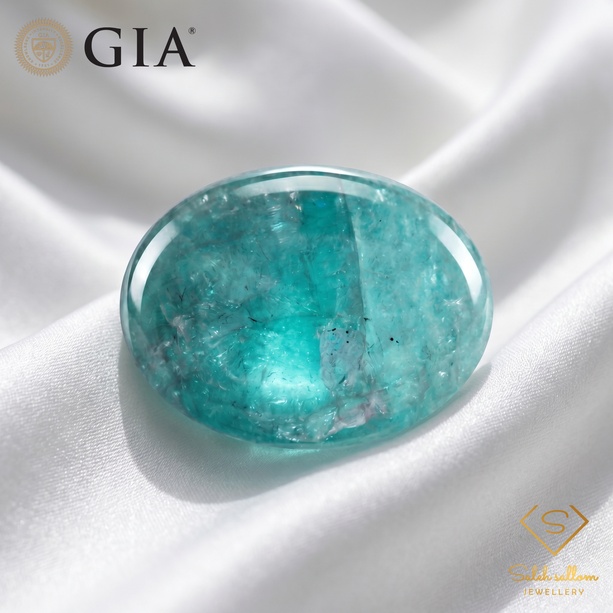 18.81 Ct Natural Cat's Eye Tourmaline (Paraíba-Type) | GIA Certified Greenish Blue Tourmaline | Collector Cabochon Gemstone Secondary image