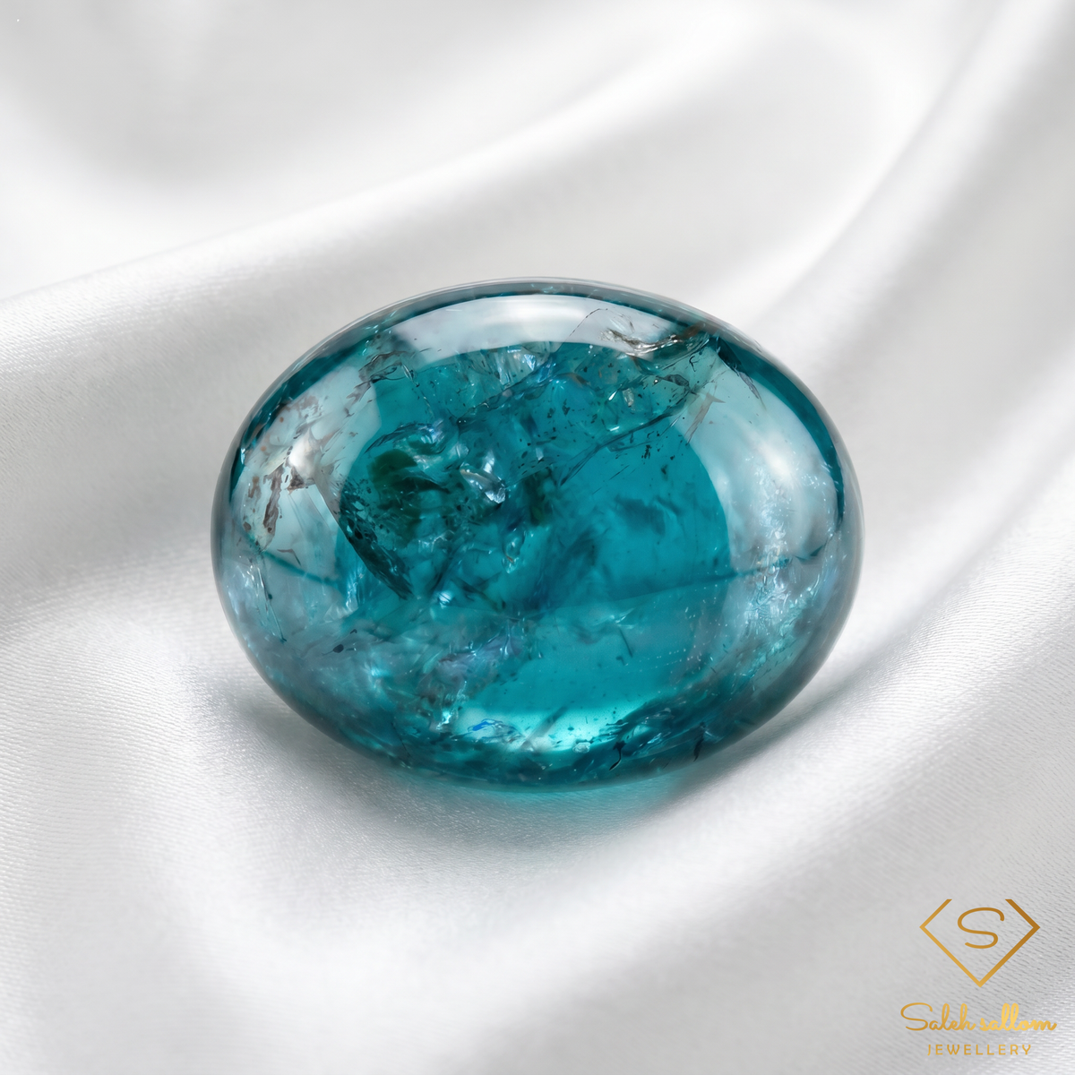 Natural Cat’s Eye Apatite | 3.12 Carat Oval Cabochon | Unheated Greenish Blue Apatite Gemstone