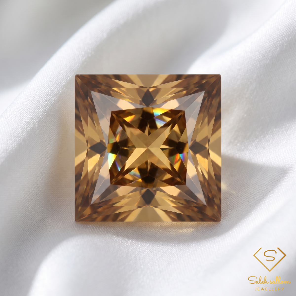 Natural Champagne Topaz | 5.48 Carat Princess Cut Brazilian Topaz | Precision Square Cut Collector Gemstone