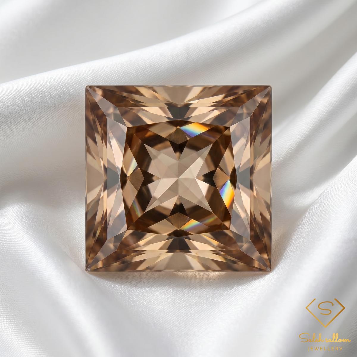 Natural Champagne Topaz | 4.01 Carat Princess Cut Brazilian Topaz | Precision Square Cut Collector Gemstone