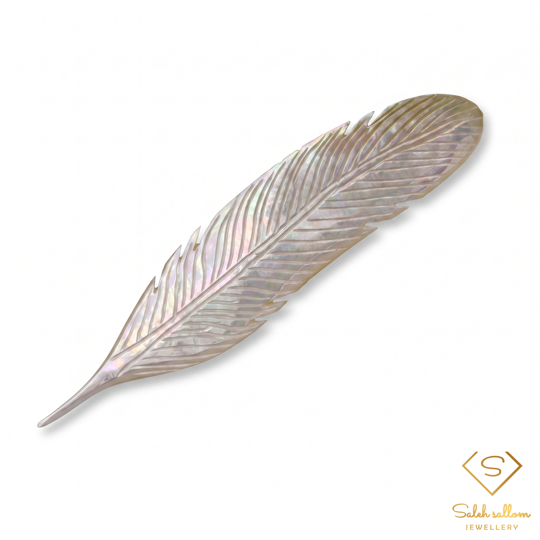Handcrafted Natural White–Yellow Pearl Shell Feather Carving | 13.13 Carat Thailand Origin | Artistic Mother of Pearl Gemstone