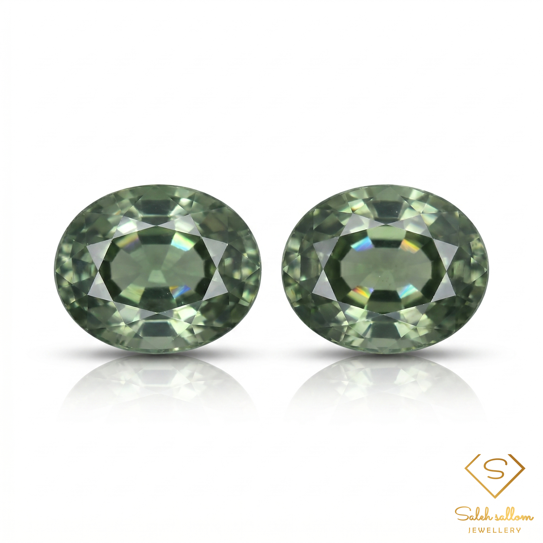 Natural Green Sapphire Pair | 0.89 Total Carat Oval Cut Matching Gemstones | Untreated Sapphire Pair