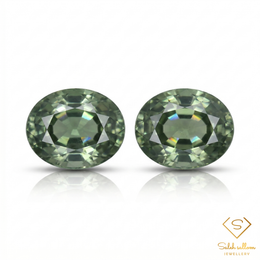 Natural Green Sapphire Pair | 0.89 Total Carat Oval Cut Matching Gemstones | Untreated Sapphire Pair