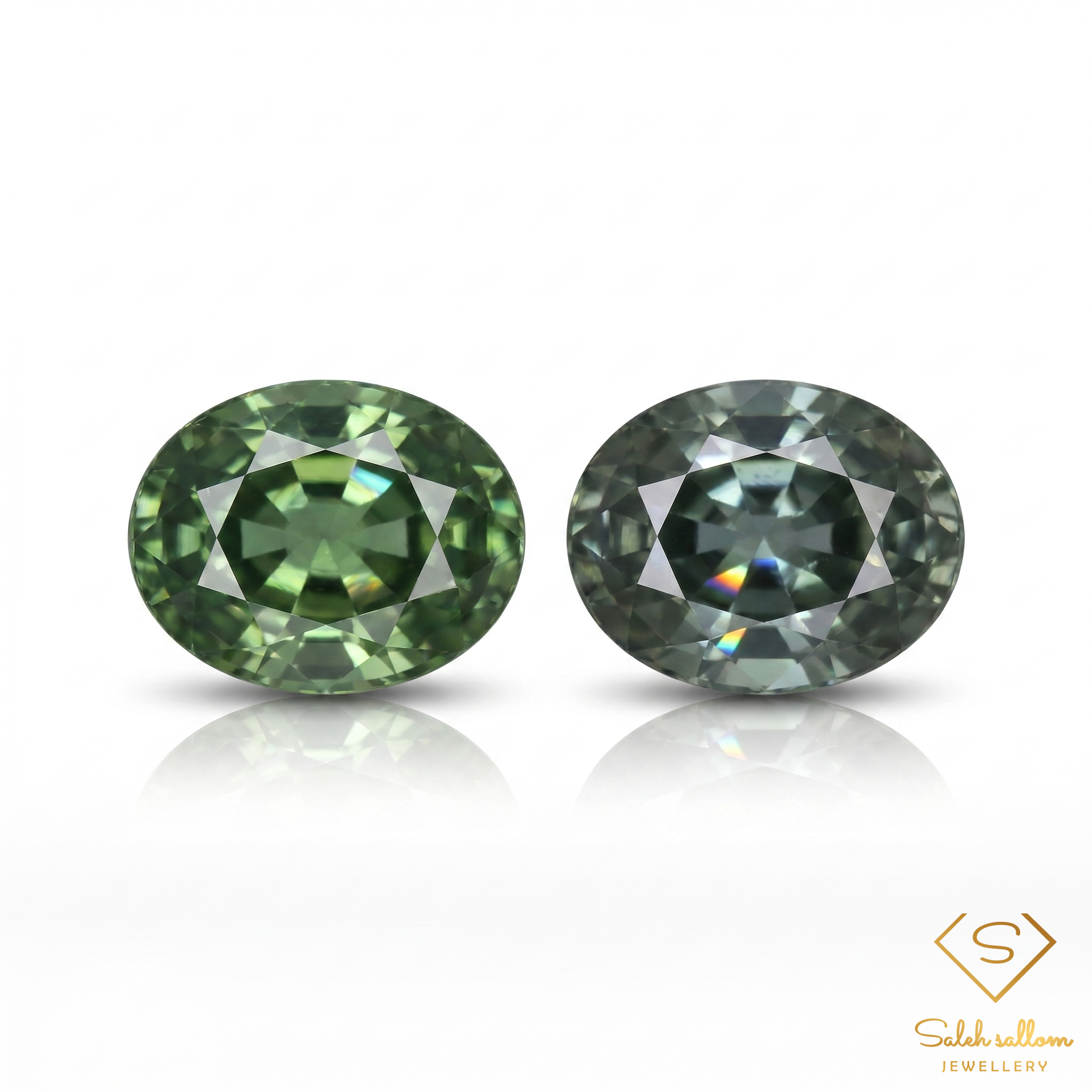 Natural Green Sapphire Pair | 0.79 Total Carat Oval Cut Matching Gemstones | Untreated Sapphire Pair Main image
