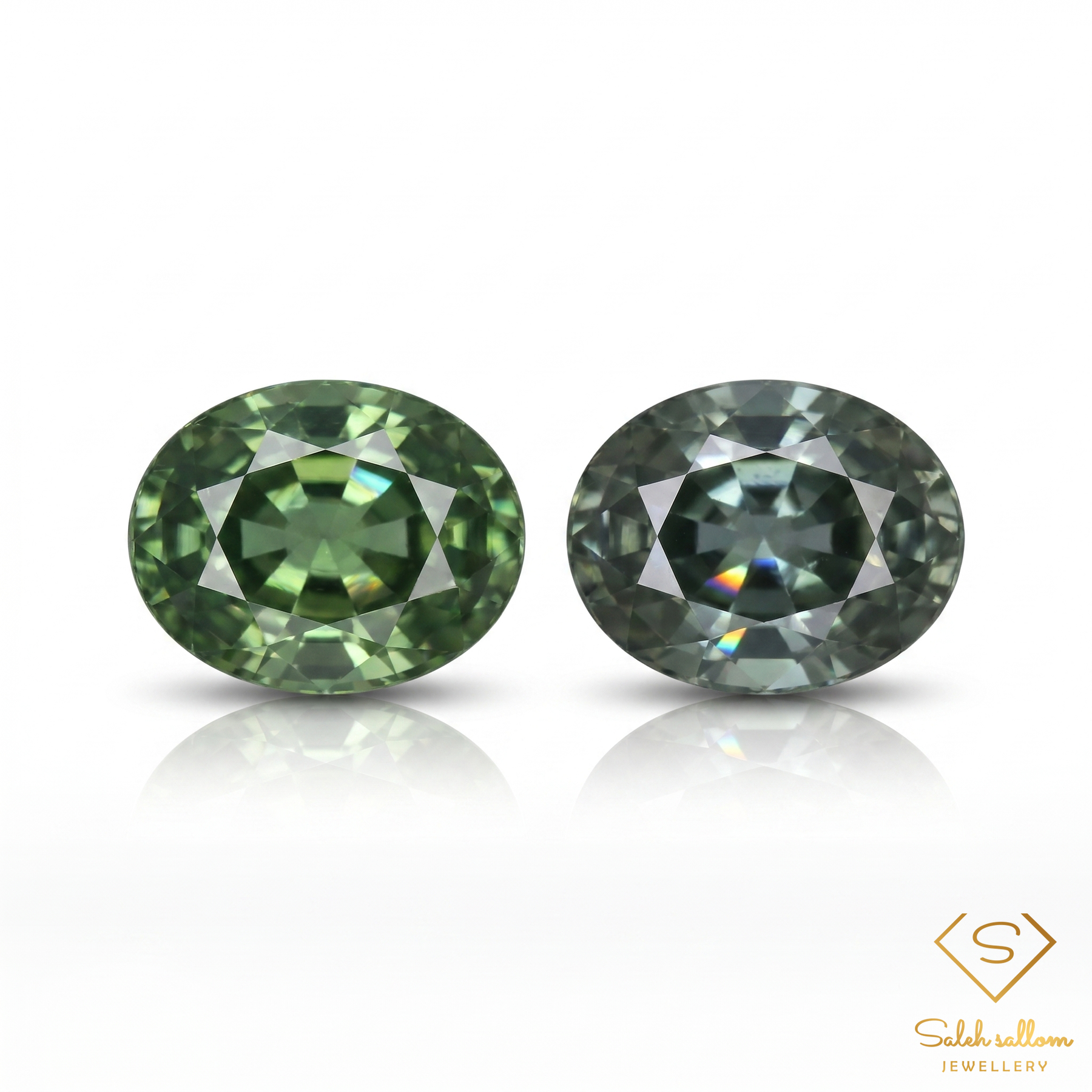 Natural Green Sapphire Pair | 0.79 Total Carat Oval Cut Matching Gemstones | Untreated Sapphire Pair