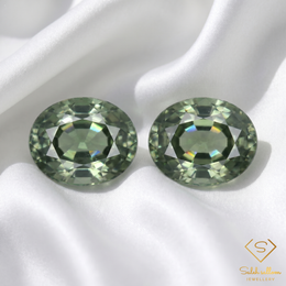 Natural Green Sapphire Pair | 0.89 Total Carat Oval Cut Matching Gemstones | Untreated Sapphire Pair