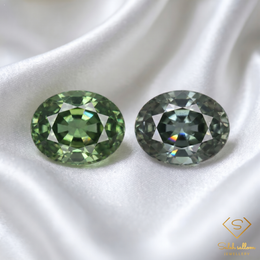 Natural Green Sapphire Pair | 0.79 Total Carat Oval Cut Matching Gemstones | Untreated Sapphire Pair