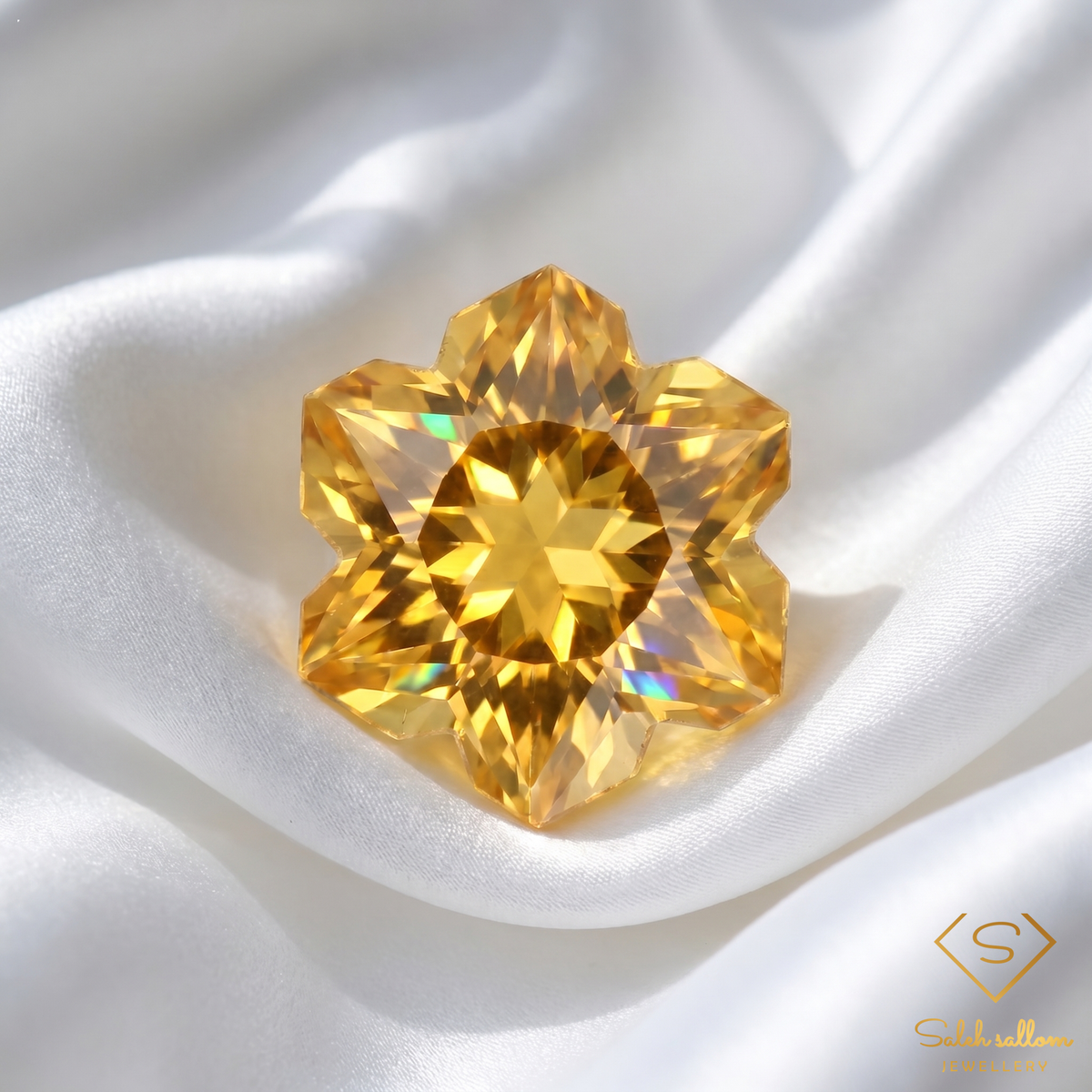 Natural Citrine | 1.50 Carat Custom Snowflake Fantasy Cut | Precision Artistic Golden Citrine