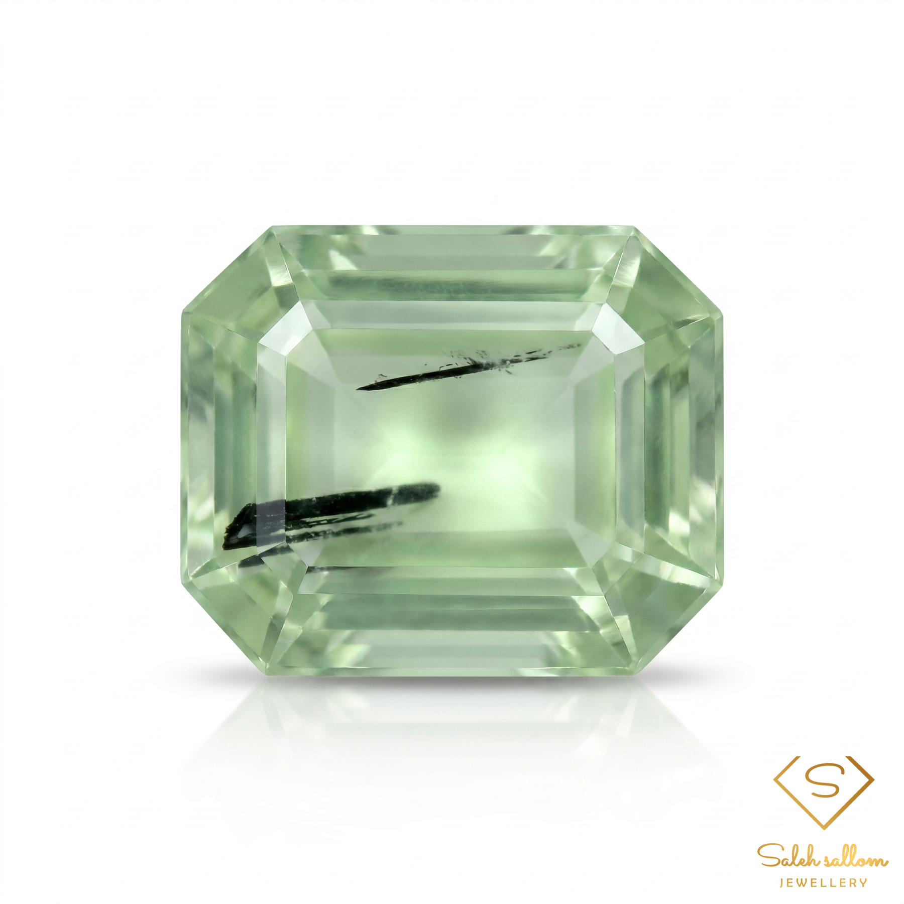 Natural Prehnite with Epidote Inclusions | 7.19 Carat Emerald Cut | Collector Gemstone