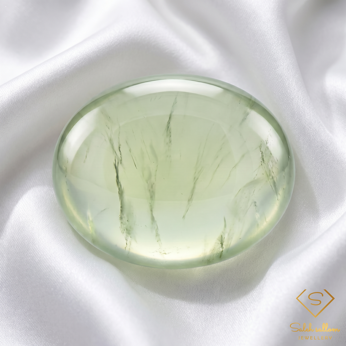 Natural Prehnite | 4.02 Carat Oval Cabochon | Translucent Pale Green Gemstone