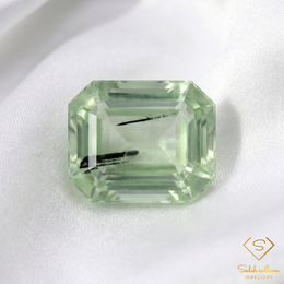 Natural Prehnite with Epidote Inclusions | 7.19 Carat Emerald Cut | Collector Gemstone