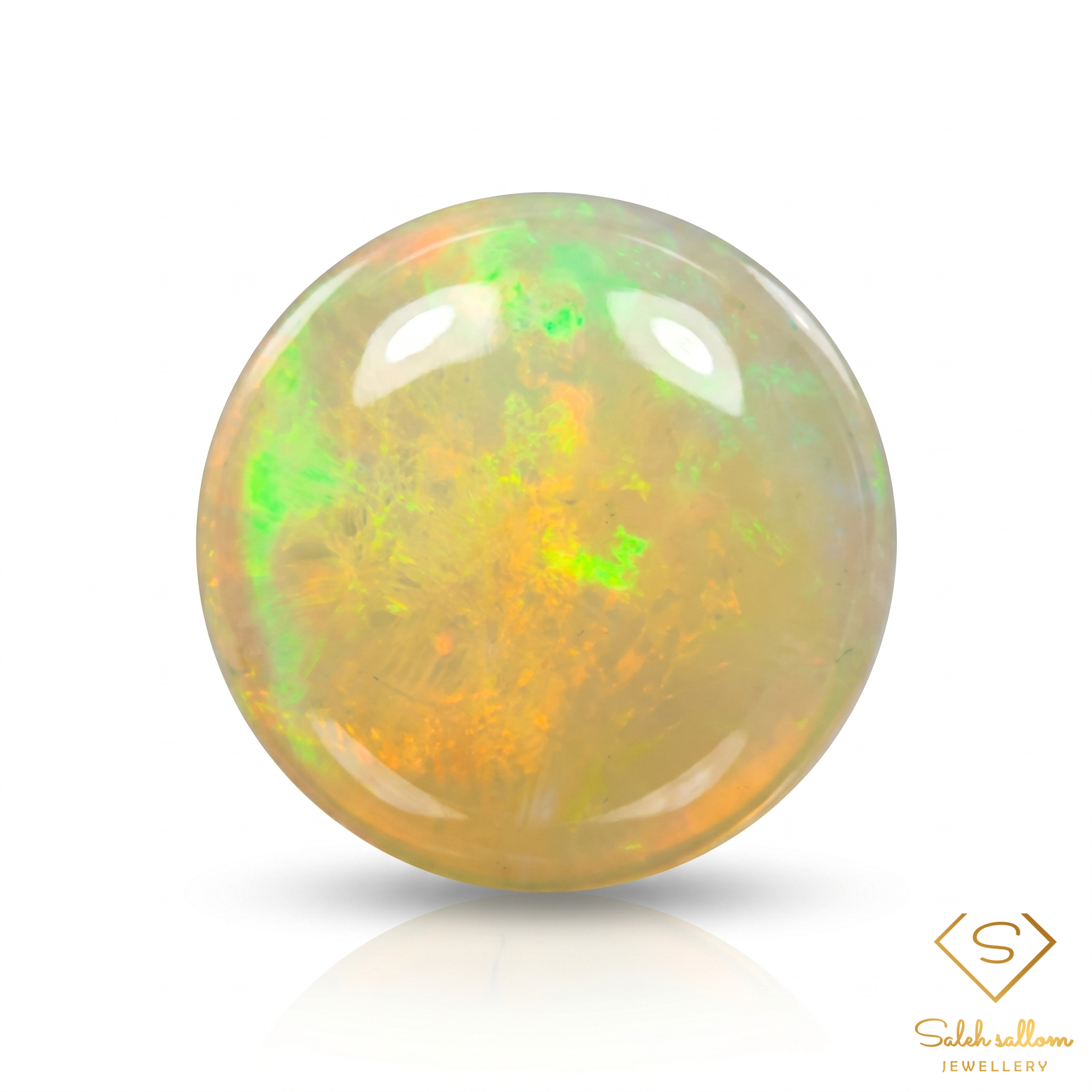 Natural Precious Opal | 0.34 Carat Round Cabochon | Vivid Green & Golden Play-of-Color Gemstone Main image