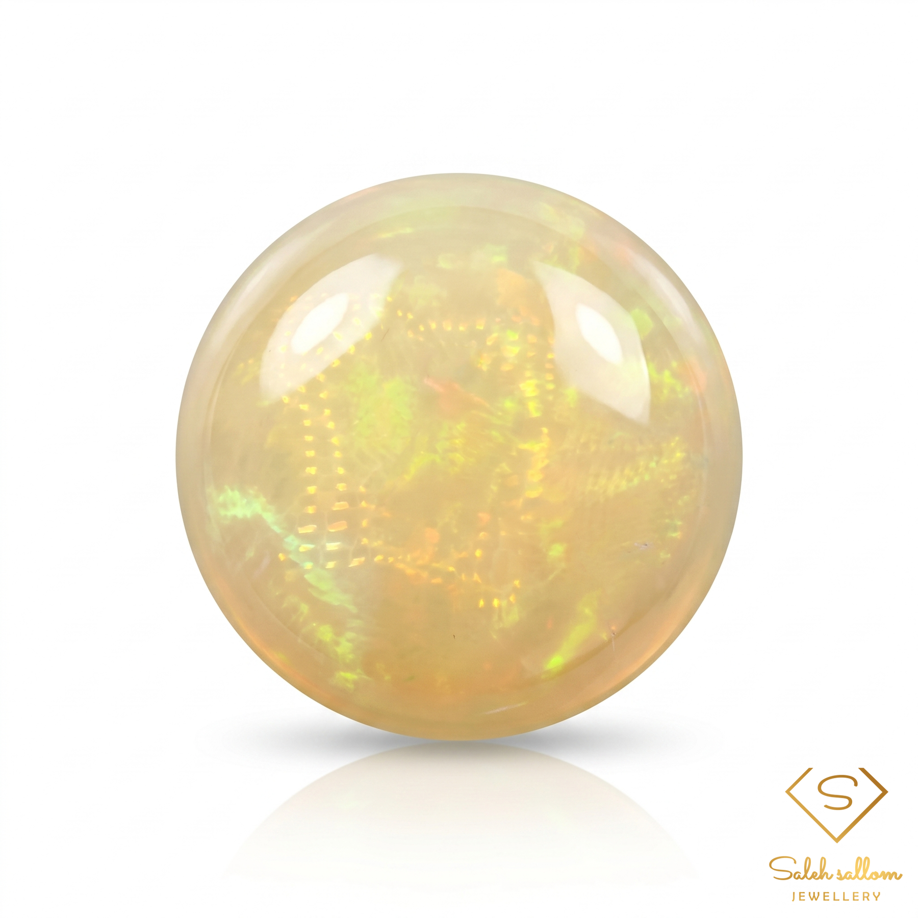 Natural Precious Opal | 0.23 Carat Round Cabochon | Honey Crystal Opal with Green-Gold Play-of-Color