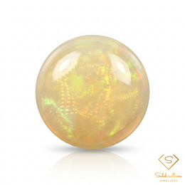 Natural Precious Opal | 0.23 Carat Round Cabochon | Honey Crystal Opal with Green-Gold Play-of-Color