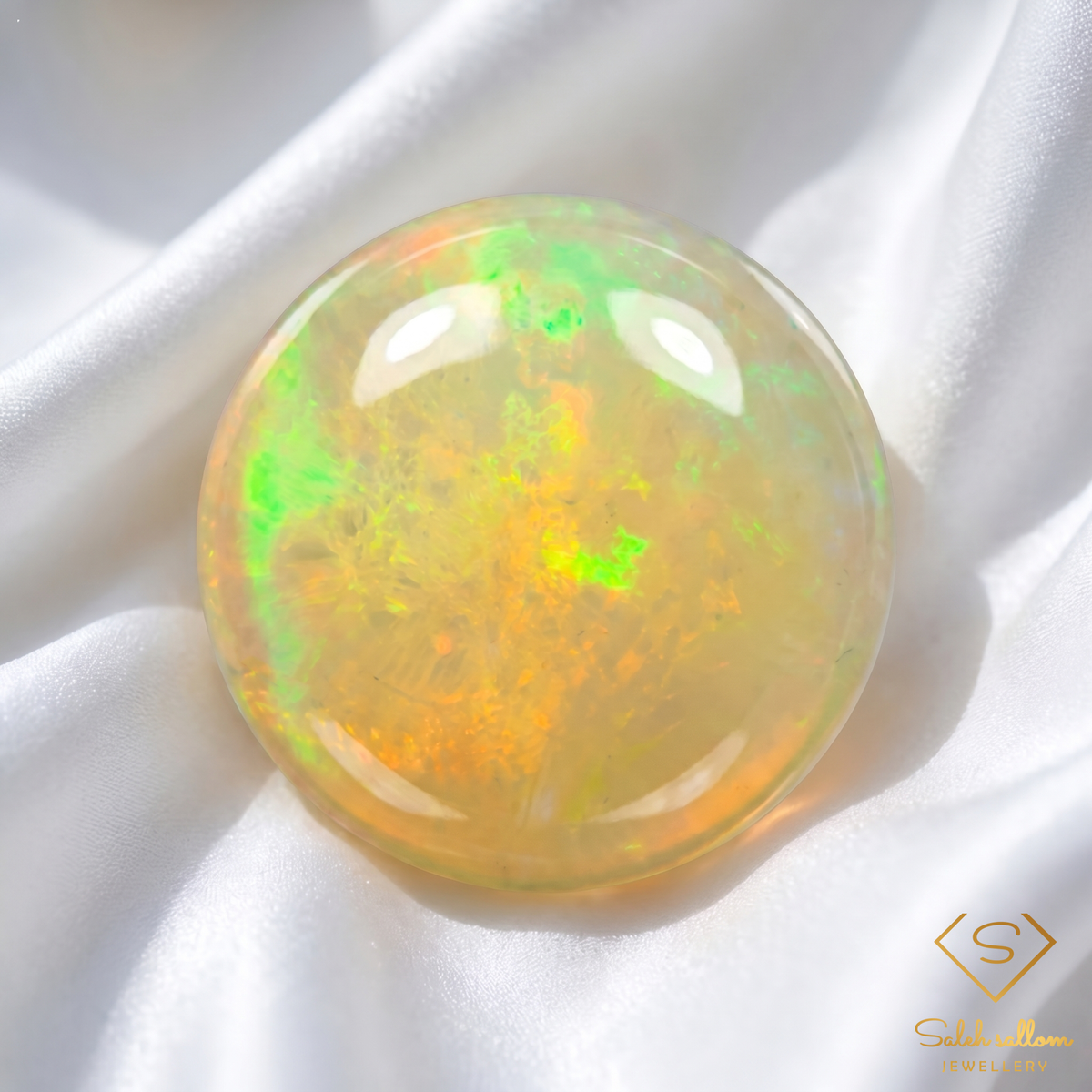 Natural Precious Opal | 0.34 Carat Round Cabochon | Vivid Green & Golden Play-of-Color Gemstone