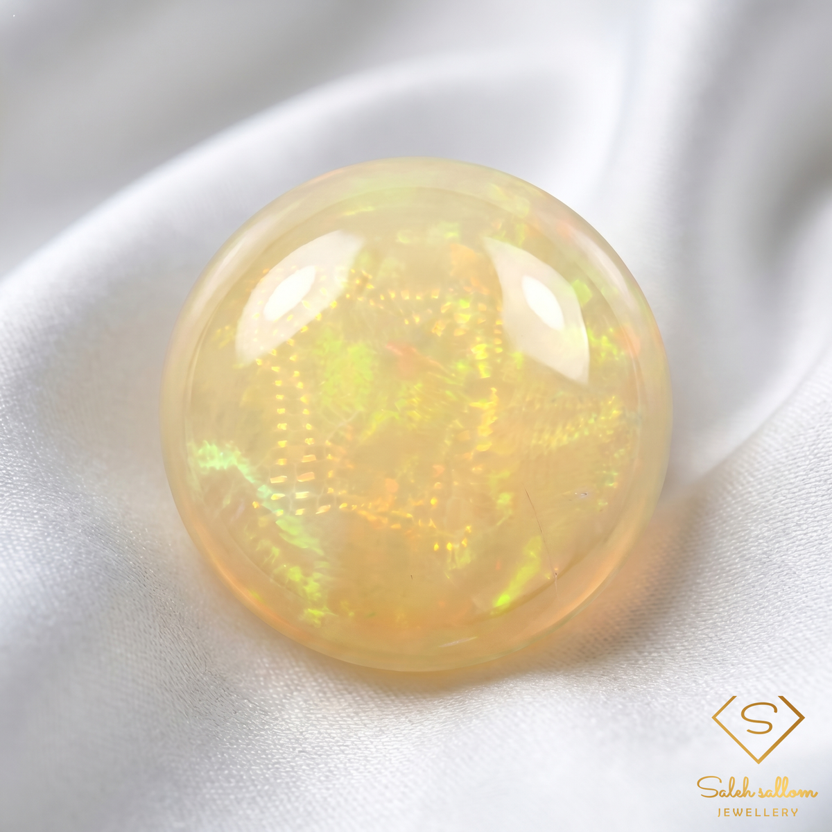 Natural Precious Opal | 0.23 Carat Round Cabochon | Honey Crystal Opal with Green-Gold Play-of-Color