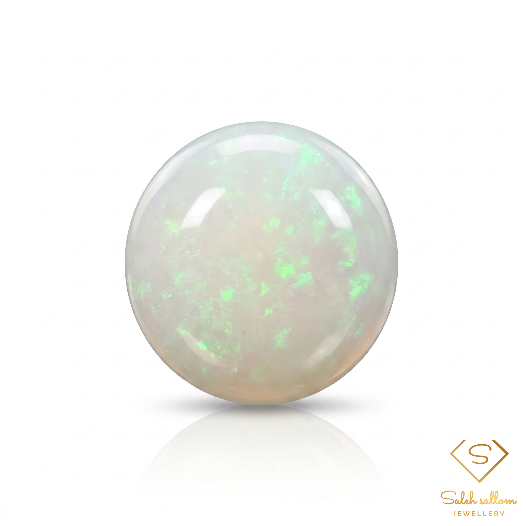 Natural Precious Opal | 0.42 Carat Round Cabochon | White Crystal Opal with Bright Green Play-of-Color