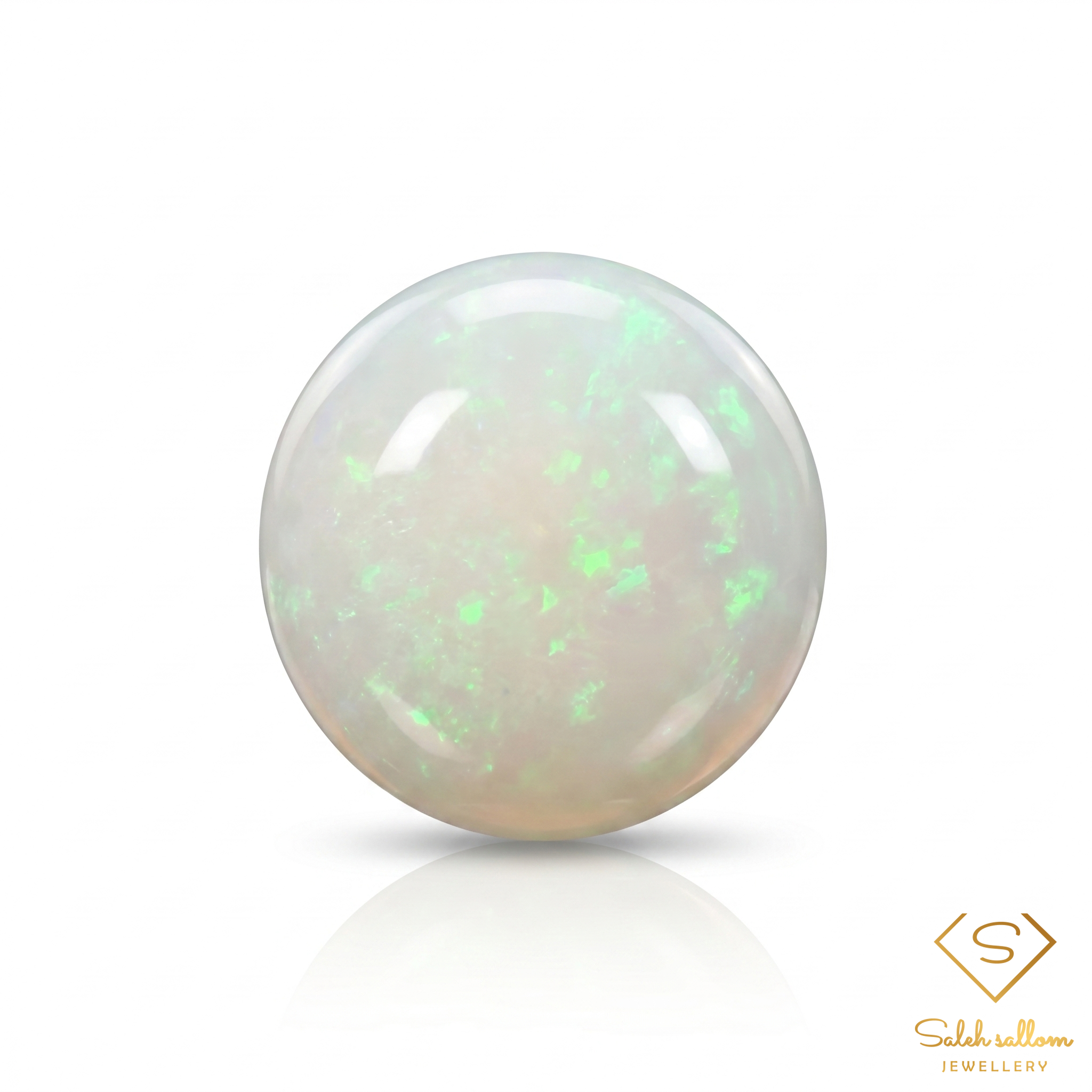 Natural Precious Opal | 0.42 Carat Round Cabochon | White Crystal Opal with Bright Green Play-of-Color
