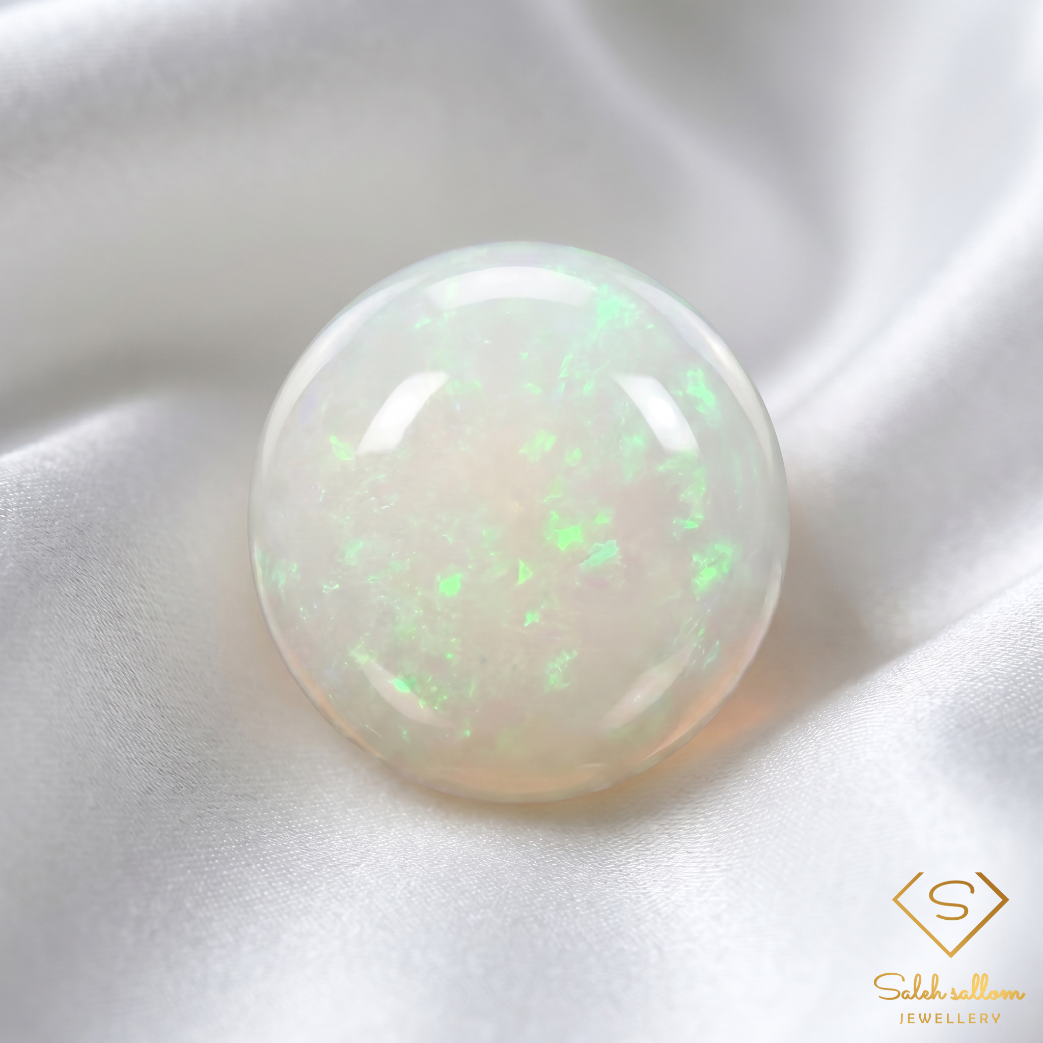 Natural Precious Opal | 0.42 Carat Round Cabochon | White Crystal Opal with Bright Green Play-of-Color Secondary image
