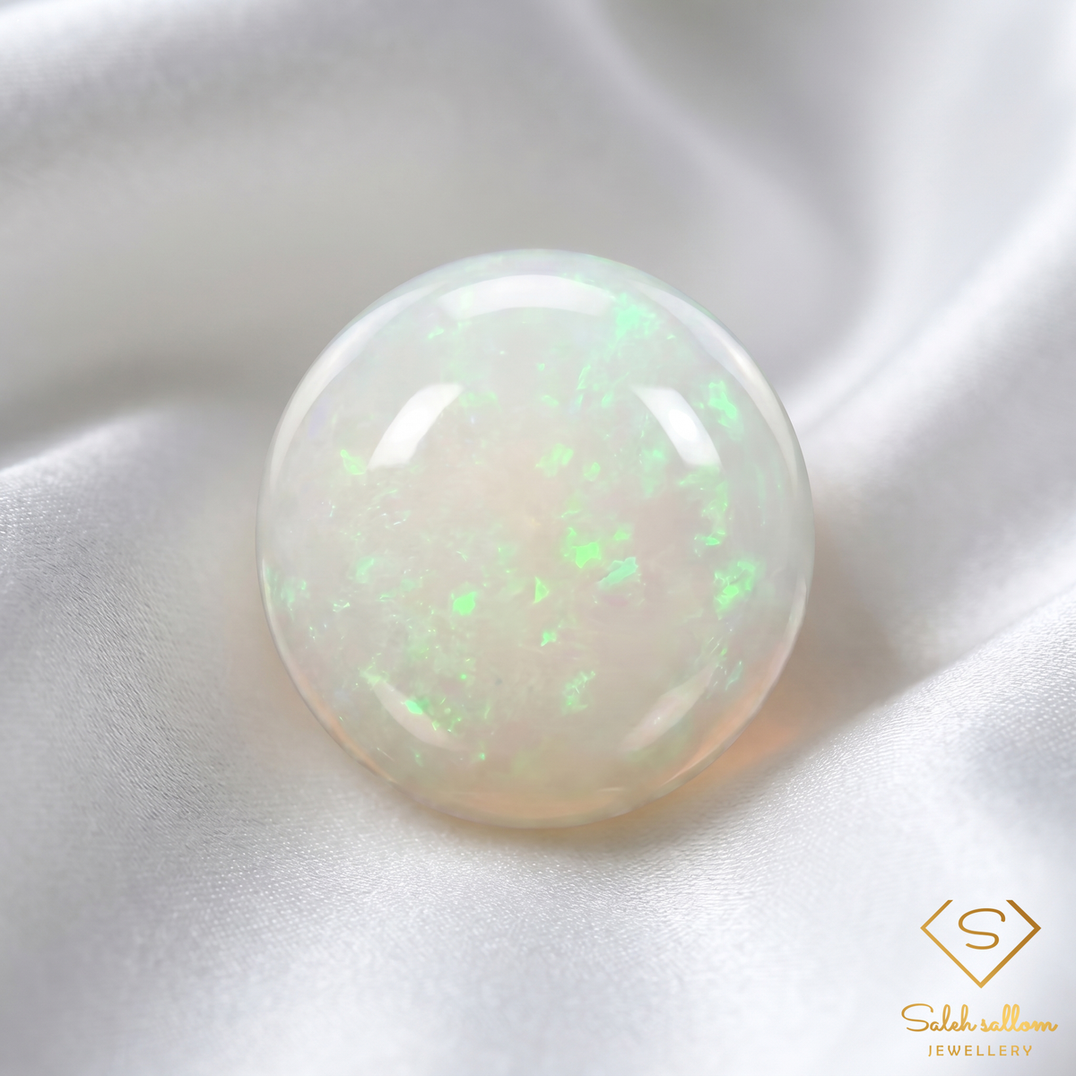 Natural Precious Opal | 0.42 Carat Round Cabochon | White Crystal Opal with Bright Green Play-of-Color