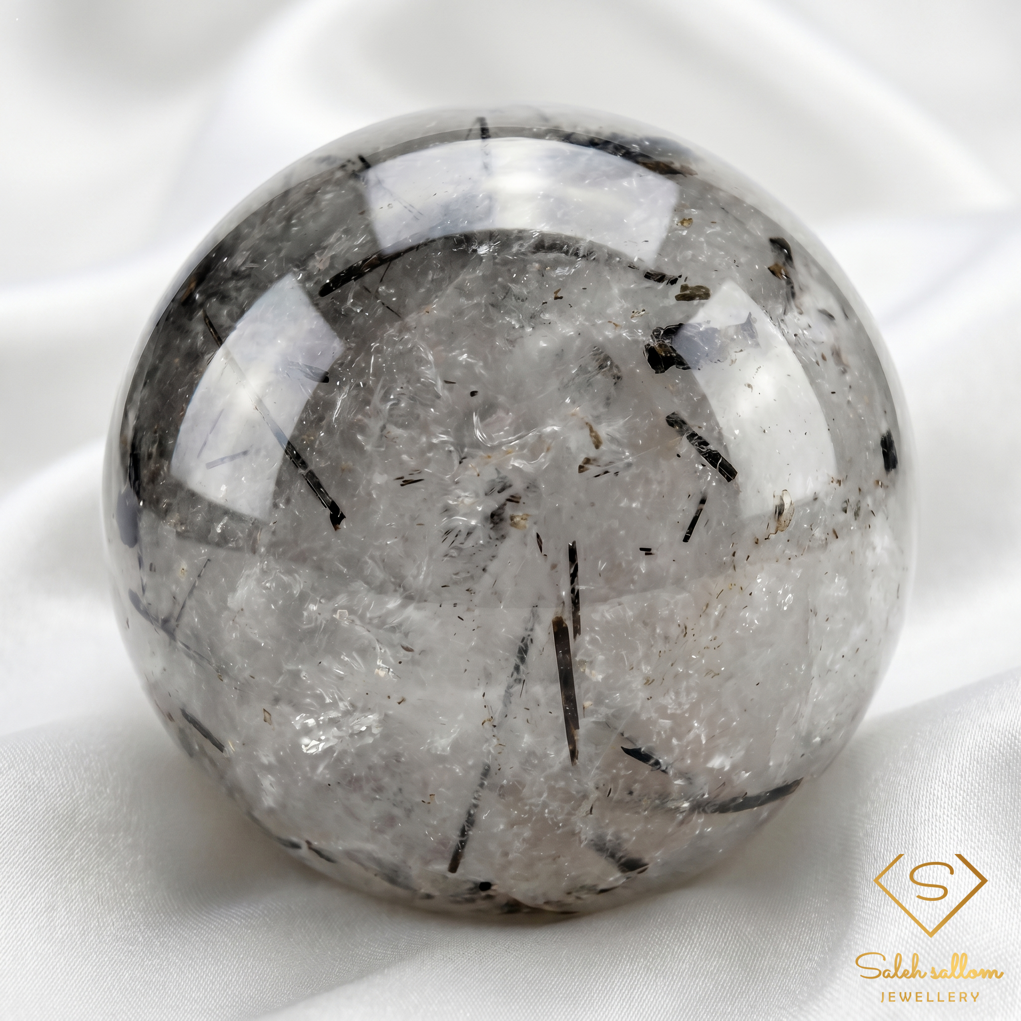 Natural Tourmalinated Quartz | 20.24 Carat Round Cabochon | Black Tourmaline Inclusions in Quartz Secondary image