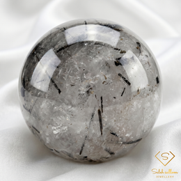 Natural Tourmalinated Quartz | 20.24 Carat Round Cabochon | Black Tourmaline Inclusions in Quartz