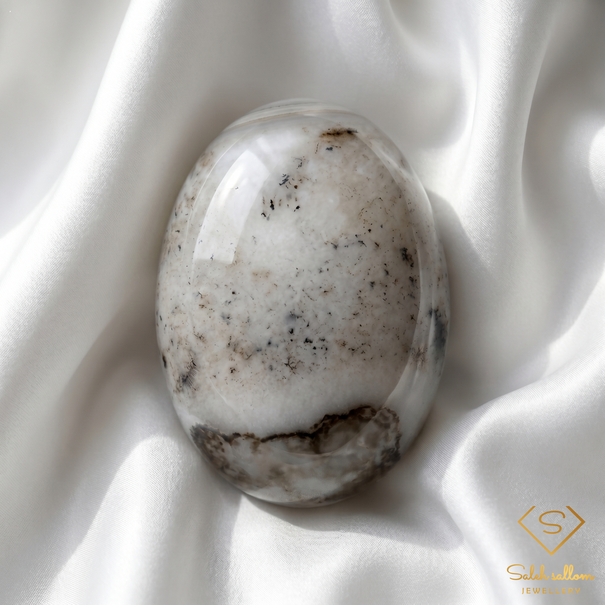 Natural Agate | 6.42 Carat Oval Cabochon | White Dendritic Agate Gemstone