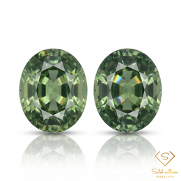 Matching Pair of Natural Green Sapphires | Total 1.58 Carats | Oval Mixed Cut | Fine Corundum Gemstones
