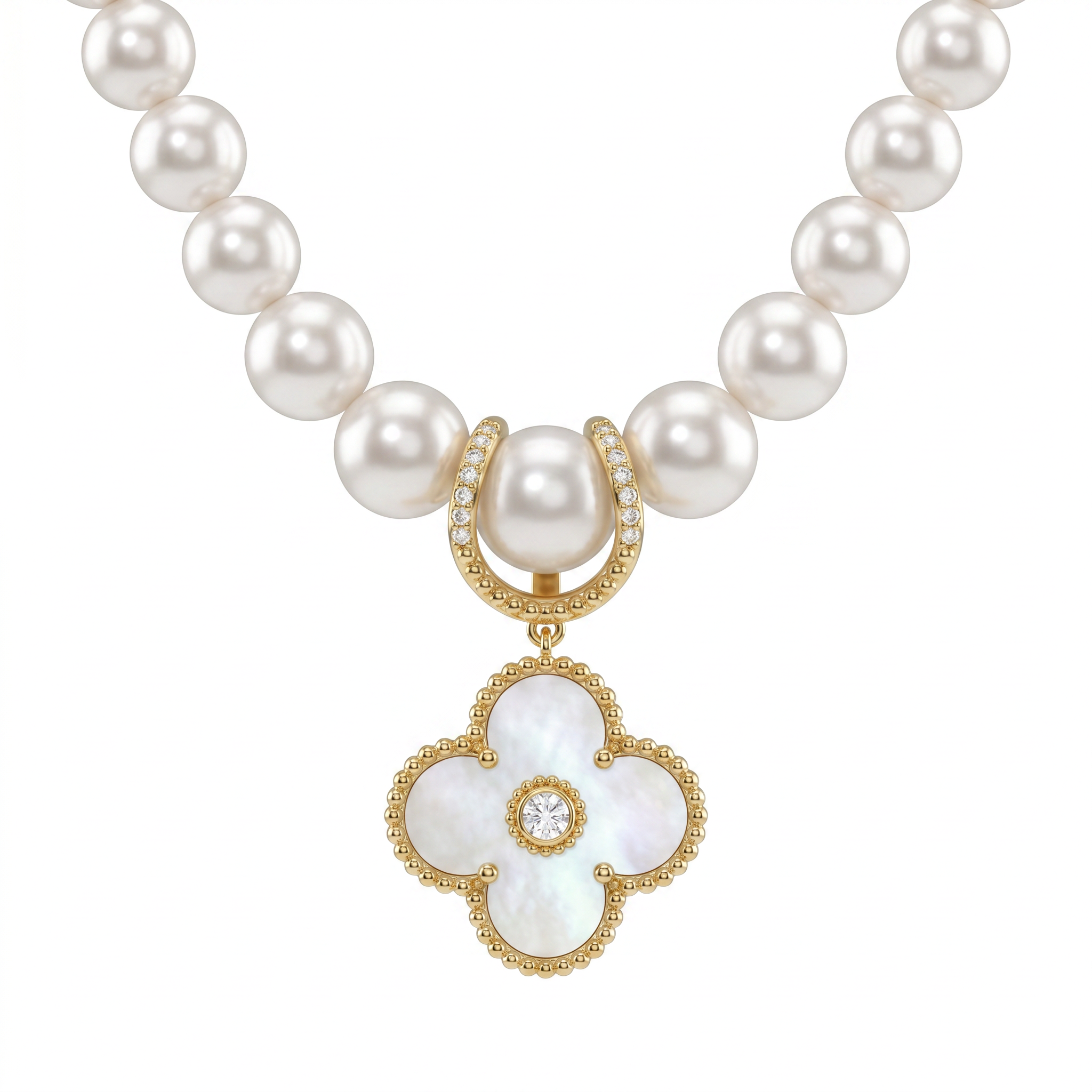 Natural Pearl & Diamond Luxury Necklace | 44.17 g Gross Weight | 0.25 CT Diamonds | 18K Fine Gold | Saleh Sallom Main image