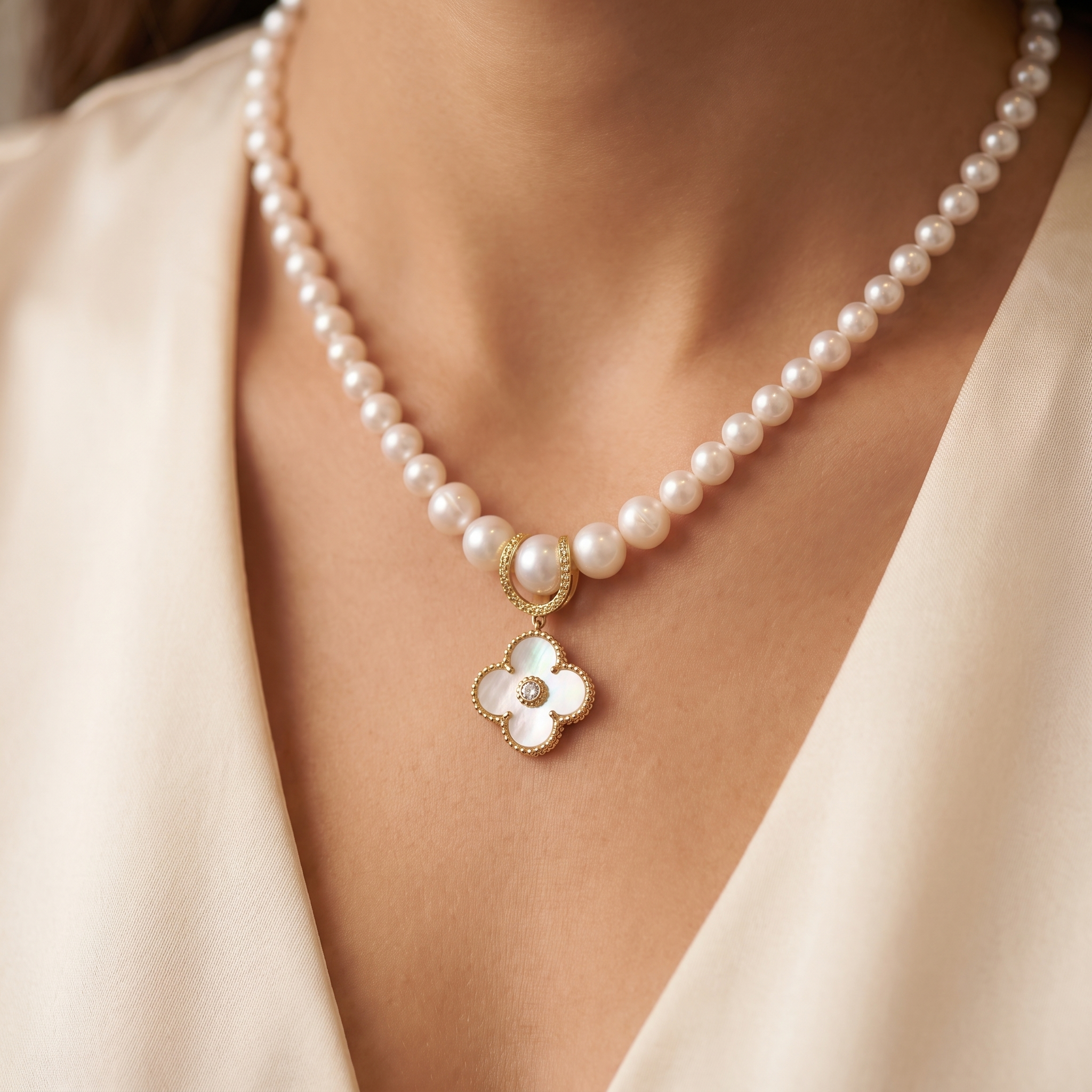 Natural Pearl & Diamond Luxury Necklace | 44.17 g Gross Weight | 0.25 CT Diamonds | 18K Fine Gold | Saleh Sallom Secondary image