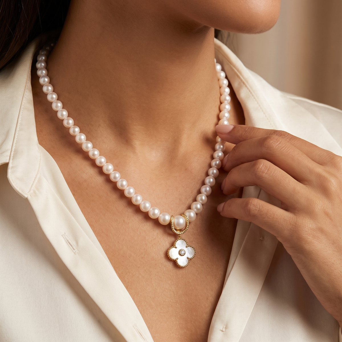 Natural Pearl & Diamond Luxury Necklace | 44.17 g Gross Weight | 0.25 CT Diamonds | 18K Fine Gold | Saleh Sallom