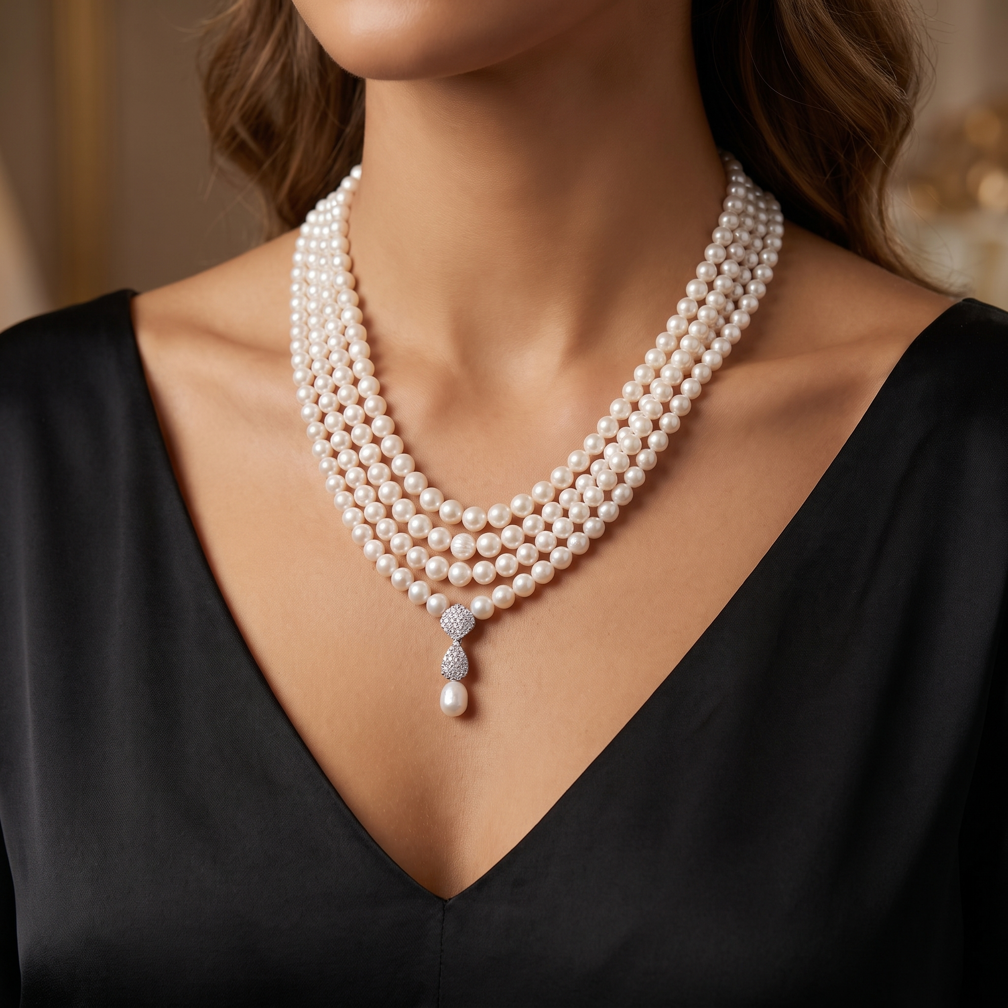 Luxury Natural Pearl & Diamond Necklace | 174.62 g Gross Weight | 18K Fine Gold | Saleh Sallom Secondary image