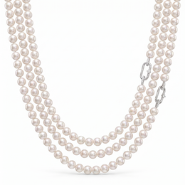 Natural Pearl & Diamond Triple Strand Luxury Necklace | 82.48 g Natural Pearls | 0.49 CT Natural Diamonds | 18K White Gold | Saleh Sallom