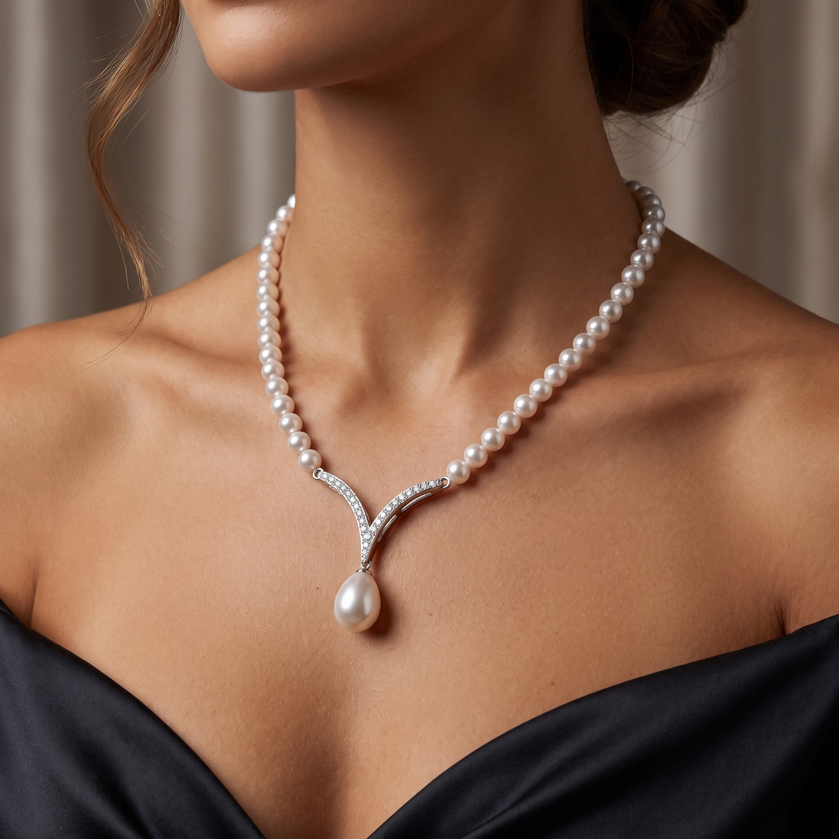 Natural Pearl & Diamond Luxury Necklace | 0.35 CT Natural Diamonds | 18K Fine Gold | 18.73 g Gross Weight | Saleh Sallom