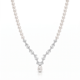 Natural Pearl & Diamond Luxury Necklace | 2.29 CT Natural Diamonds | 18K Fine Gold | 26.95 g Gross Weight | Saleh Sallom