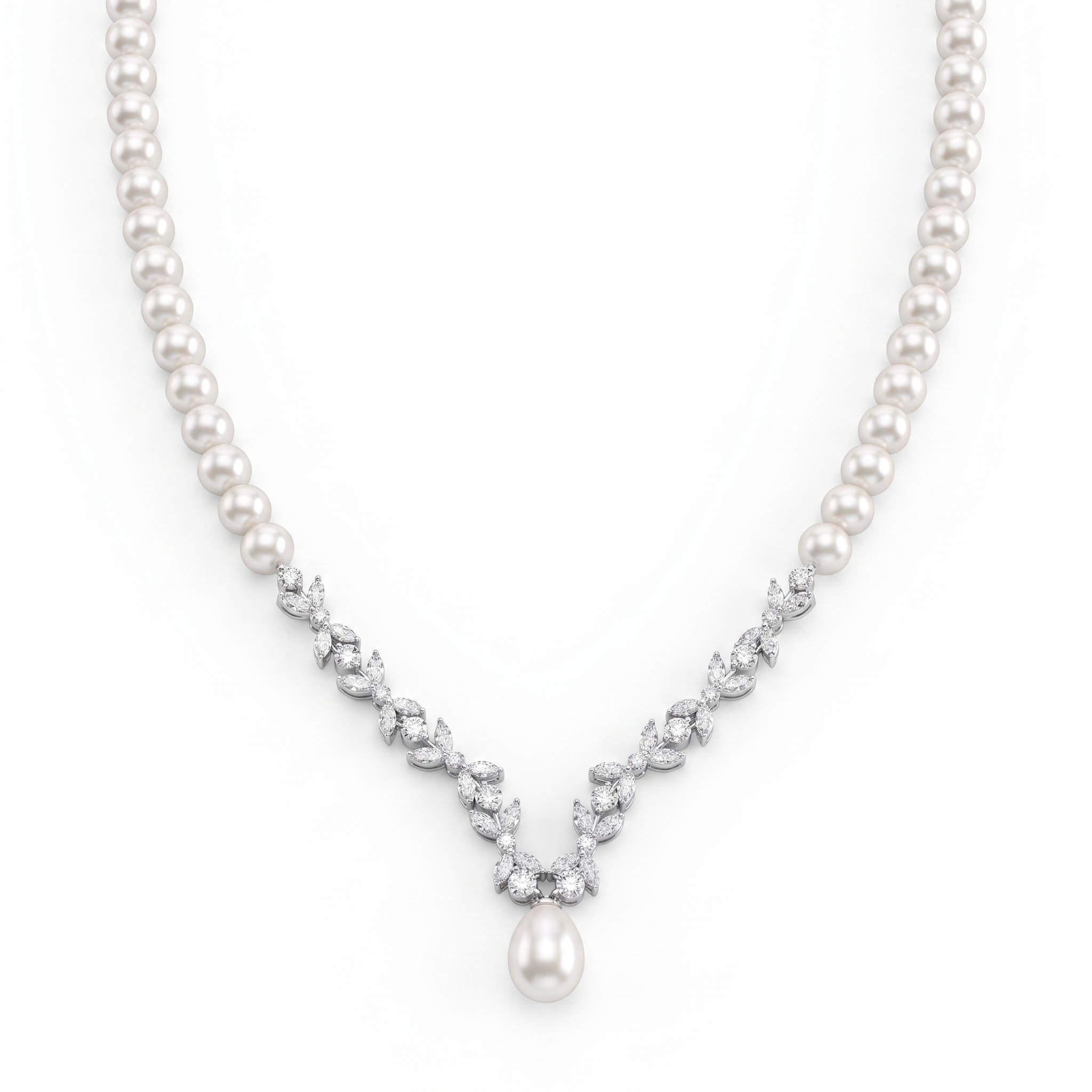 Natural Pearl & Diamond Luxury Necklace | 2.29 CT Natural Diamonds | 18K Fine Gold | 26.95 g Gross Weight | Saleh Sallom Main image
