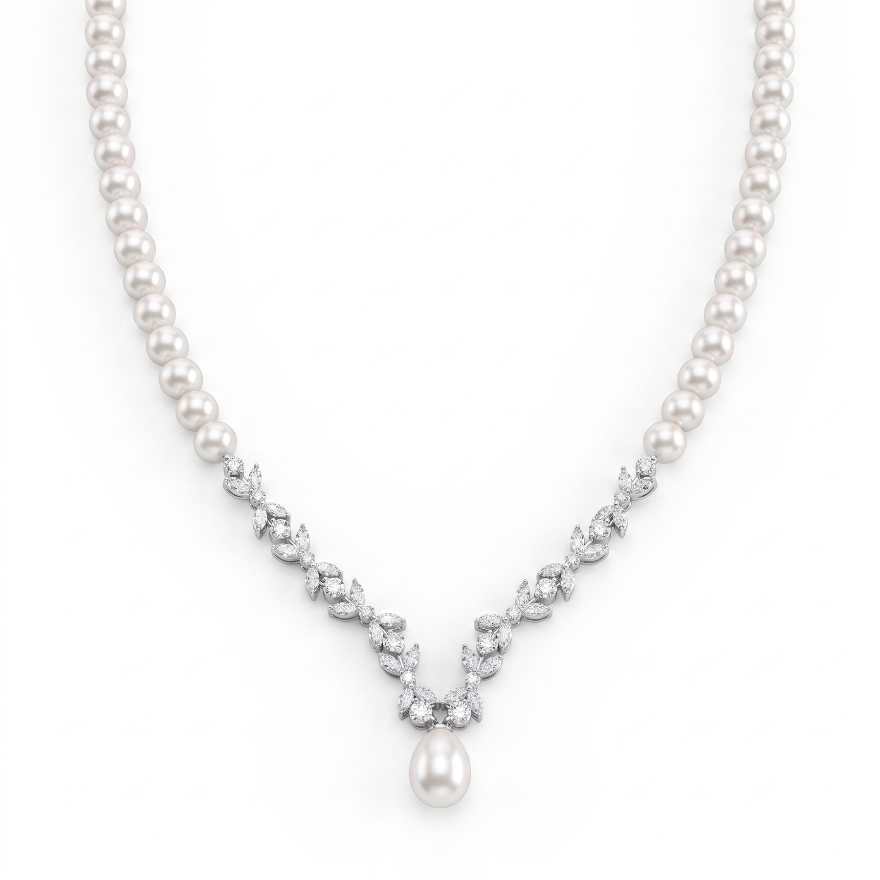 Natural Pearl & Diamond Luxury Necklace | 2.29 CT Natural Diamonds | 18K Fine Gold | 26.95 g Gross Weight | Saleh Sallom