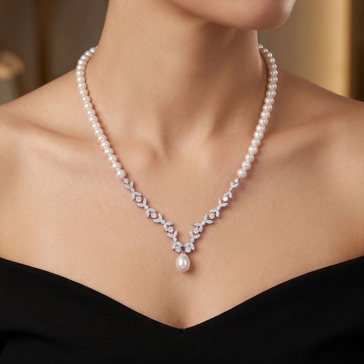 Natural Pearl & Diamond Luxury Necklace | 2.29 CT Natural Diamonds | 18K Fine Gold | 26.95 g Gross Weight | Saleh Sallom