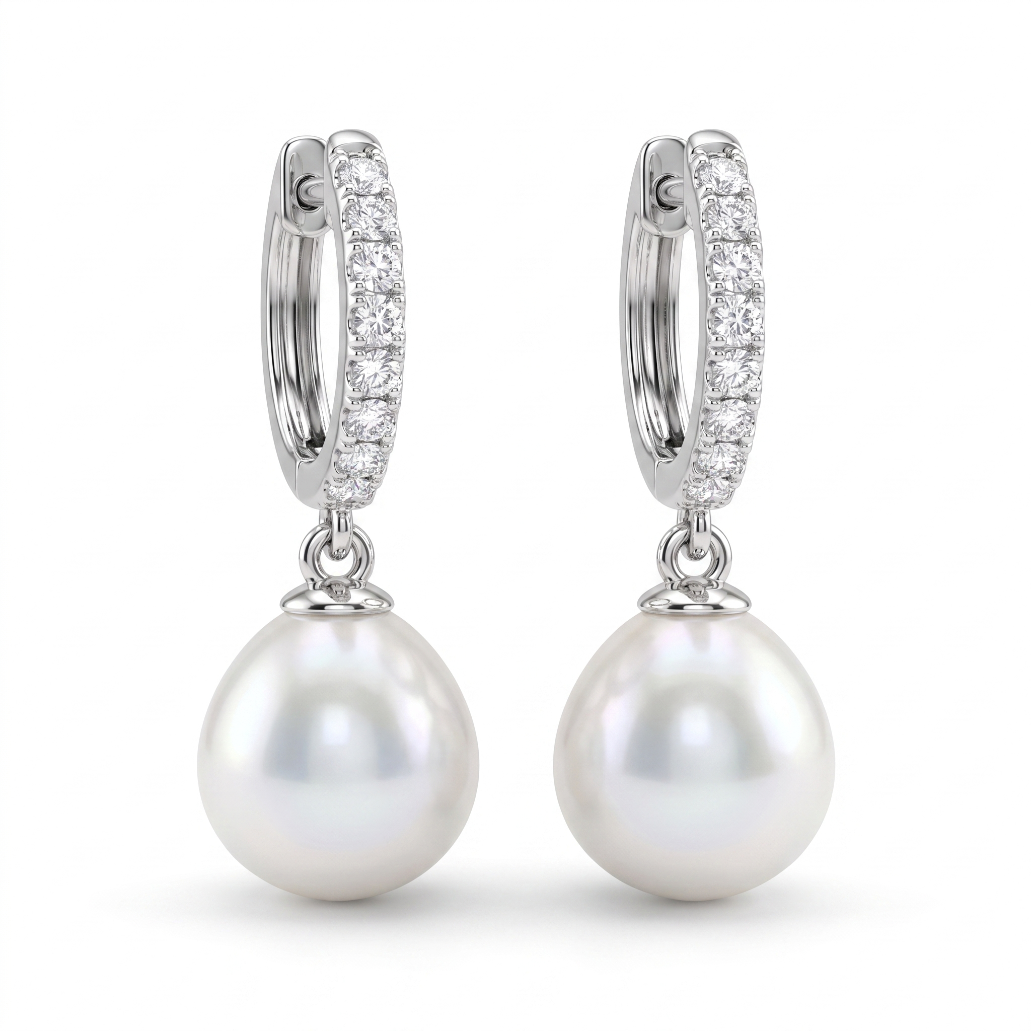 Natural Pearl & Diamond Luxury Drop Earrings | 0.30 CT Natural Diamonds | 18K Fine Gold | 4.51 g Gross Weight | Saleh Sallom Main image