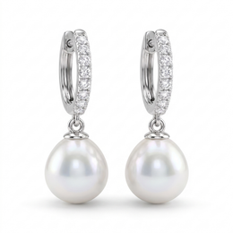 Natural Pearl & Diamond Luxury Drop Earrings | 0.30 CT Natural Diamonds | 18K Fine Gold | 4.51 g Gross Weight | Saleh Sallom