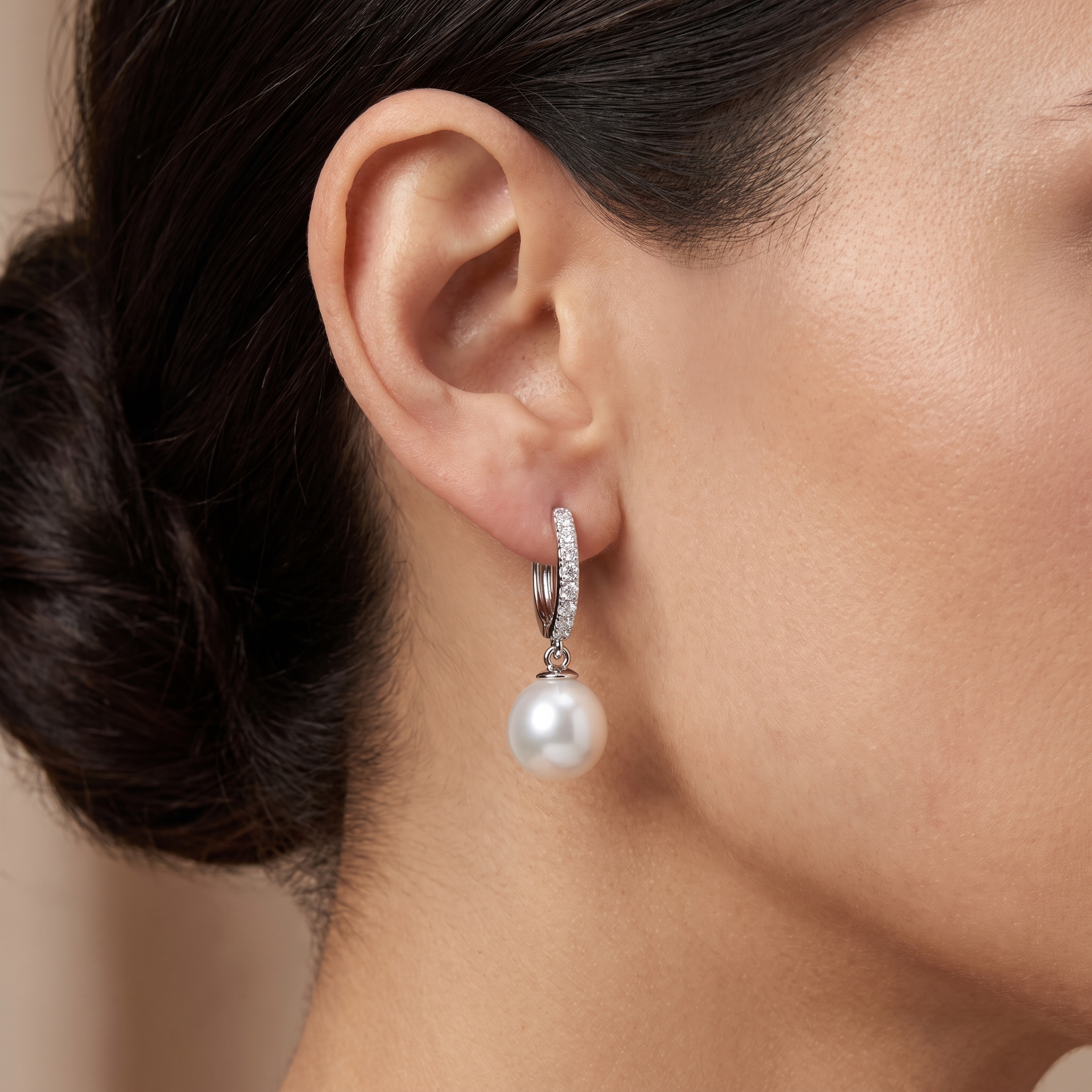 Natural Pearl & Diamond Luxury Drop Earrings | 0.30 CT Natural Diamonds | 18K Fine Gold | 4.51 g Gross Weight | Saleh Sallom Secondary image