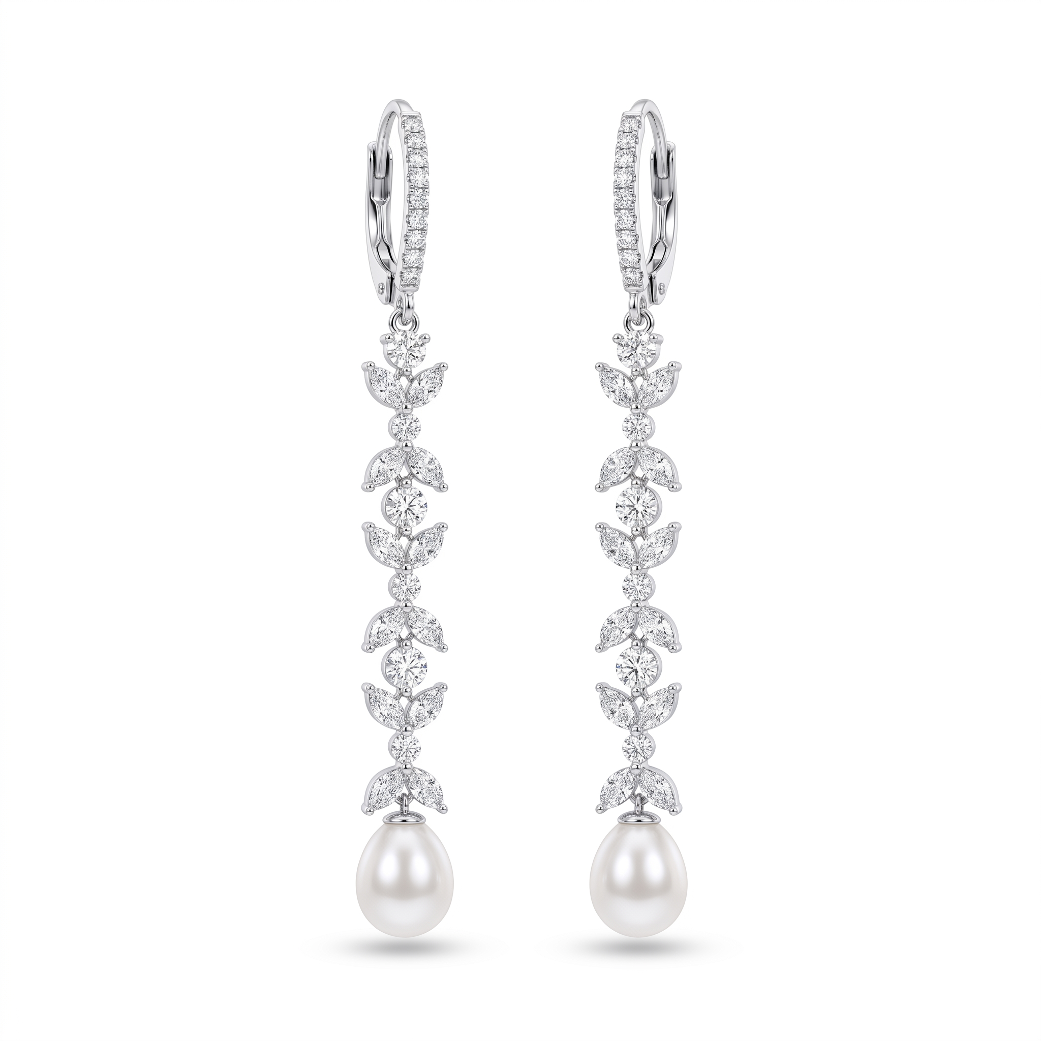 Natural Pearl & Diamond Luxury Drop Earrings | 1.01 CT Natural Diamonds | 18K Fine Gold | 4.67 g Gross Weight | Saleh Sallom Main image