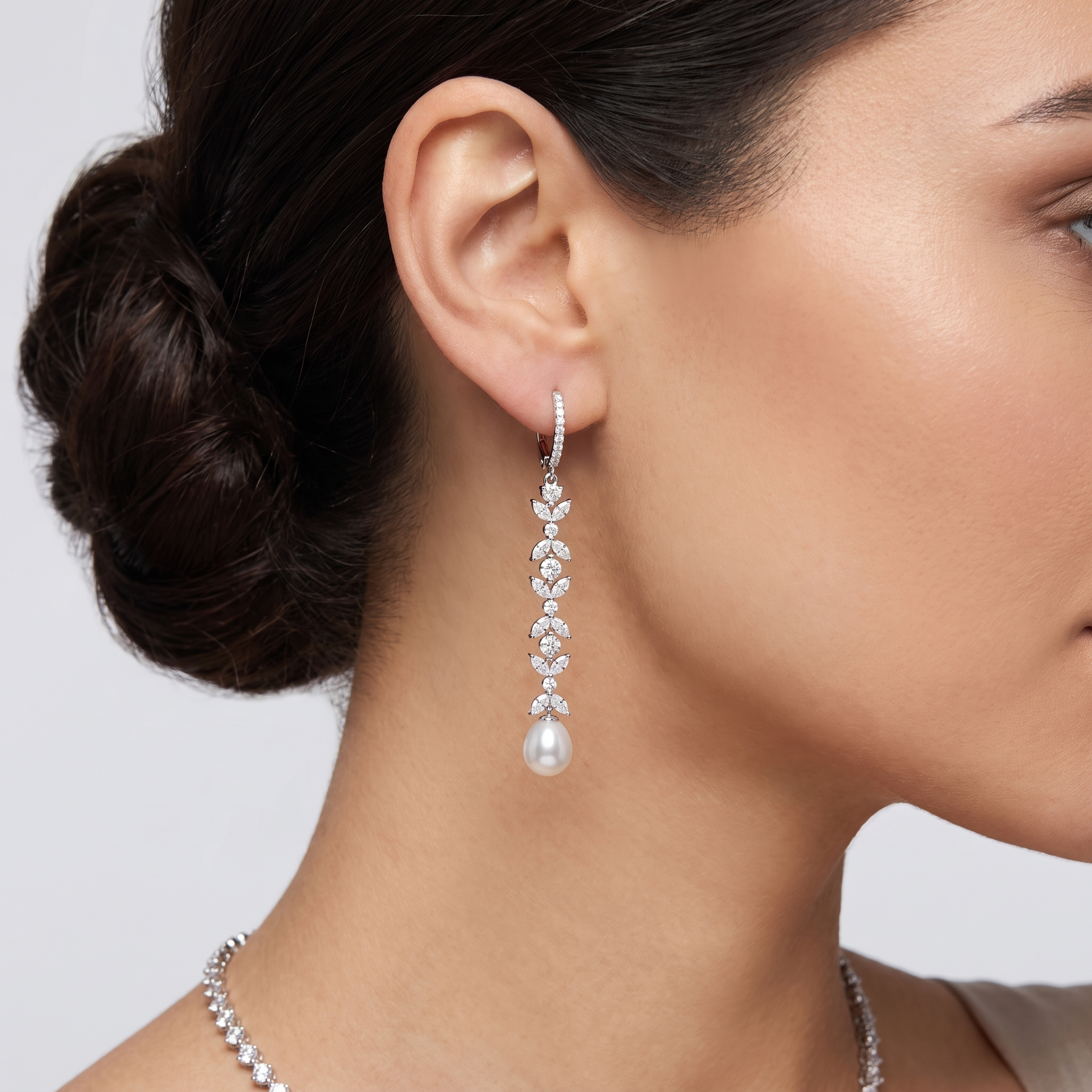 Natural Pearl & Diamond Luxury Drop Earrings | 1.01 CT Natural Diamonds | 18K Fine Gold | 4.67 g Gross Weight | Saleh Sallom Secondary image