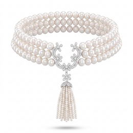 Natural Pearl & Diamond Luxury Multi-Strand Necklace | 3.75 CT Natural Diamonds | 18K Fine Gold | 137.68 g Gross Weight | Saleh Sallom