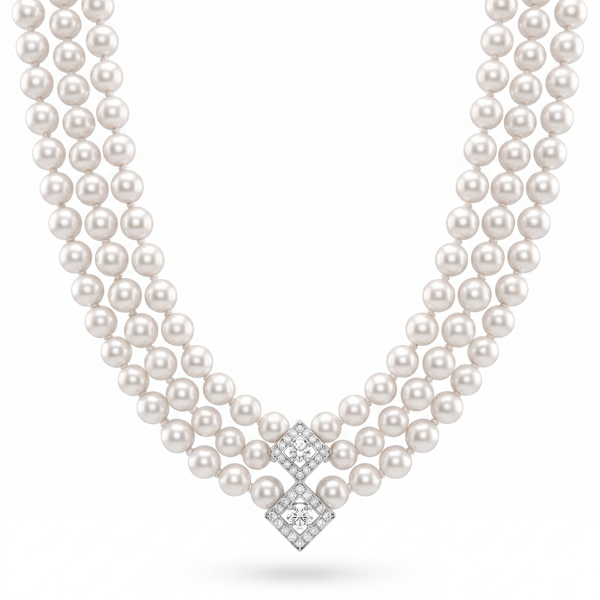 Natural Pearl & Diamond Luxury Multi-Strand Necklace | 1.365 CT Natural Diamonds | 18K Fine Gold | 87.19 g Gross Weight | Saleh Sallom Main image