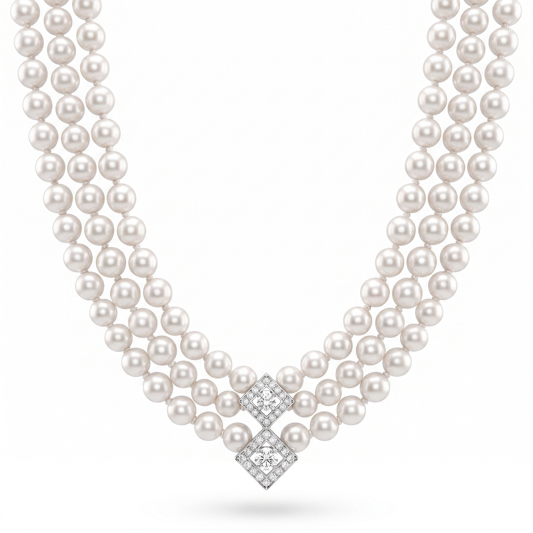 Natural Pearl & Diamond Luxury Multi-Strand Necklace | 1.365 CT Natural Diamonds | 18K Fine Gold | 87.19 g Gross Weight | Saleh Sallom
