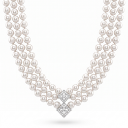 Natural Pearl & Diamond Luxury Multi-Strand Necklace | 1.365 CT Natural Diamonds | 18K Fine Gold | 87.19 g Gross Weight | Saleh Sallom