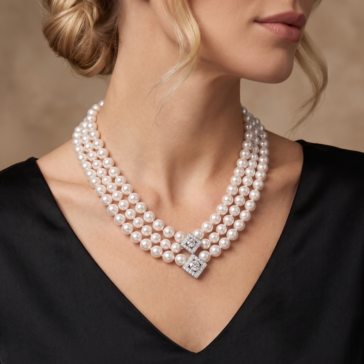 Natural Pearl & Diamond Luxury Multi-Strand Necklace | 1.365 CT Natural Diamonds | 18K Fine Gold | 87.19 g Gross Weight | Saleh Sallom