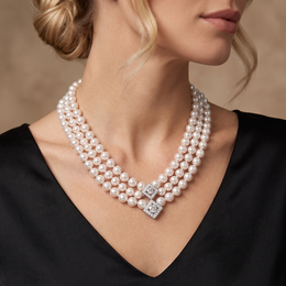 Natural Pearl & Diamond Luxury Multi-Strand Necklace | 1.365 CT Natural Diamonds | 18K Fine Gold | 87.19 g Gross Weight | Saleh Sallom